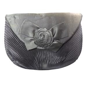 Vintage Satin Black Clutch Purse with Rosette
